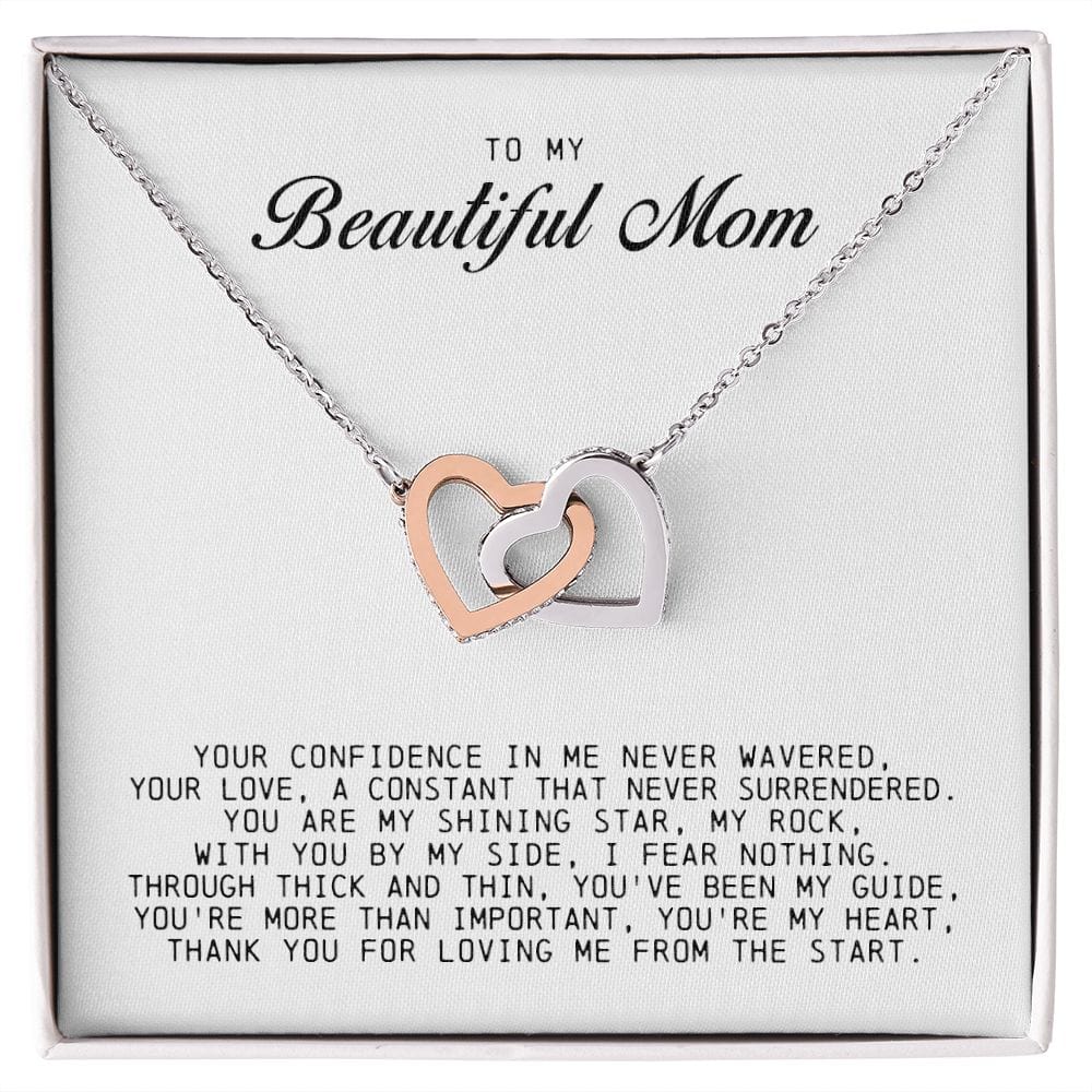 To my Beautiful Mom, Interlocking Hearts Necklace, Mother's Day Gift