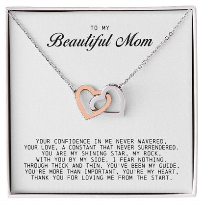 To my Beautiful Mom, Interlocking Hearts Necklace, Mother's Day Gift