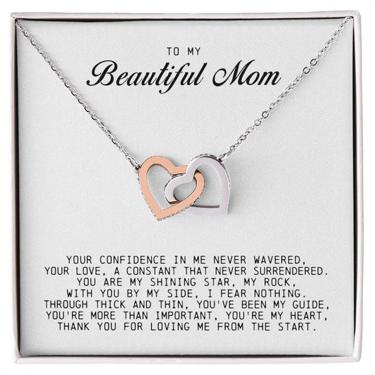 To my Beautiful Mom, Interlocking Hearts Necklace, Mother's Day Gift