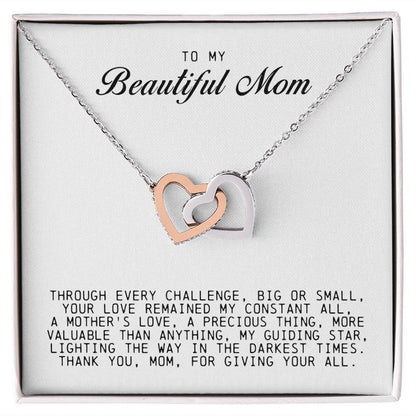 To my Beautiful Mom, Interlocking Hearts Necklace, Mother's Day Gift