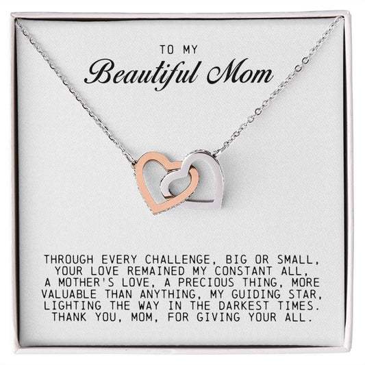 To my Beautiful Mom, Interlocking Hearts Necklace, Mother's Day Gift
