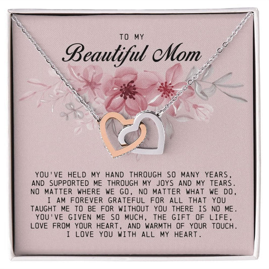 To my Beautiful Mom, Interlocking Hearts Necklace, Mother's Day Gift