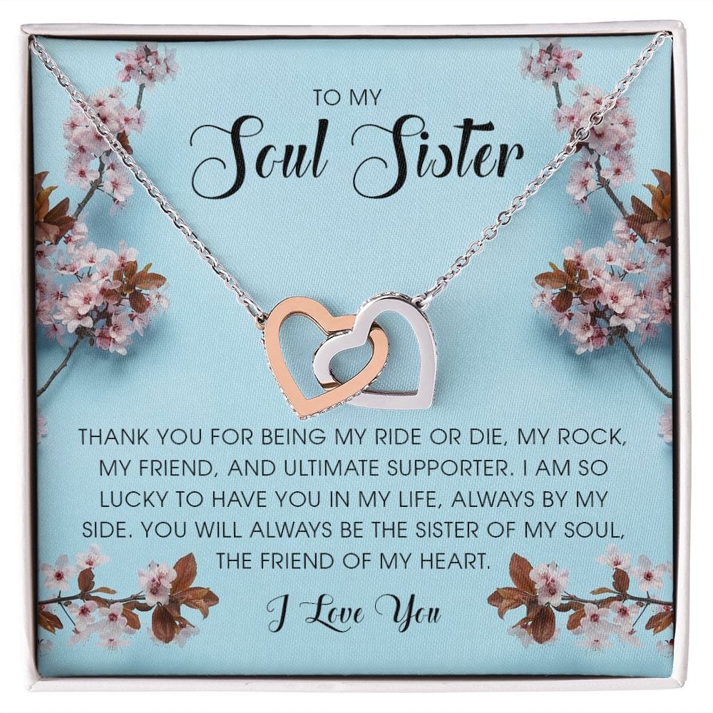 To My Soul Sister, Interlocking Hearts Necklace