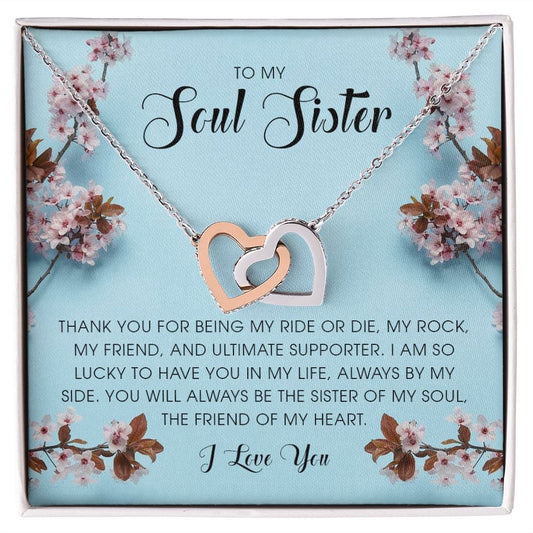 To My Soul Sister, Interlocking Hearts Necklace