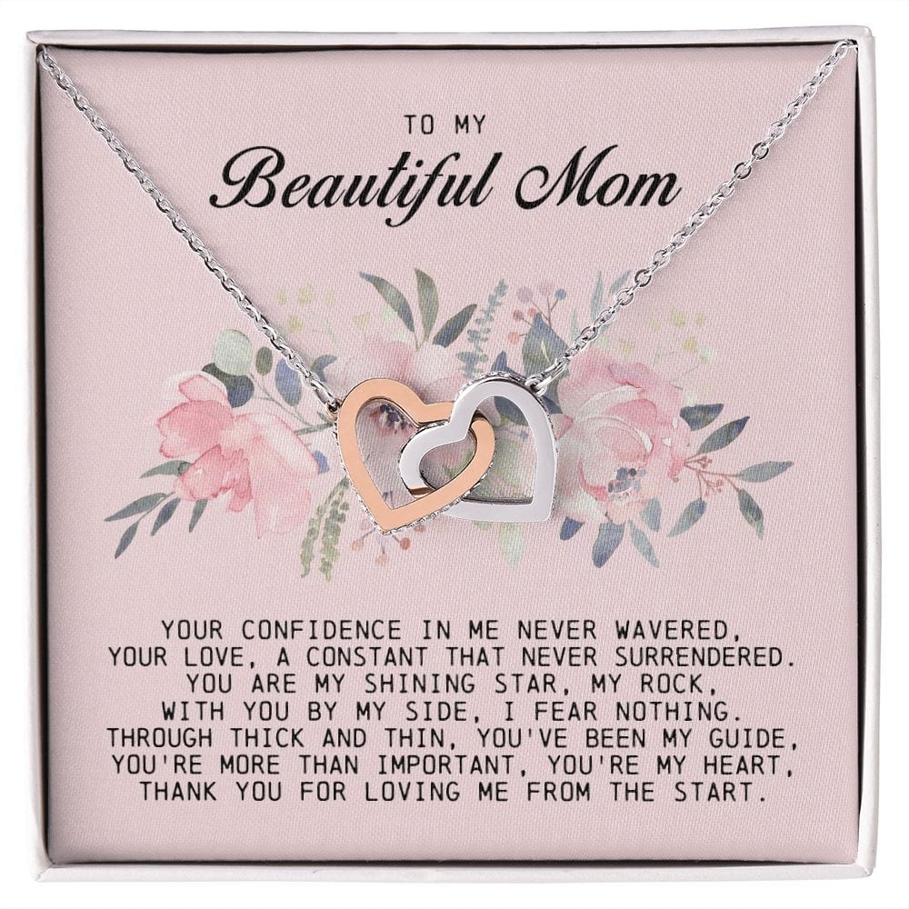 To my Beautiful Mom, Interlocking Hearts Necklace, Mother's Day Gift