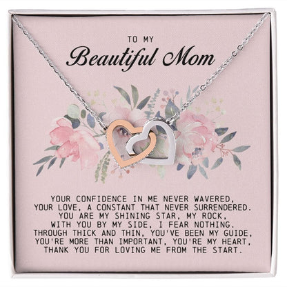 To my Beautiful Mom, Interlocking Hearts Necklace, Mother's Day Gift