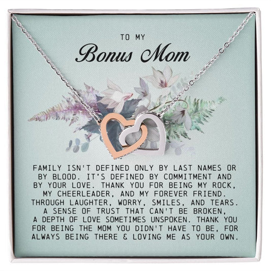 To My Bonus Mom, Interlocking Hearts Necklace
