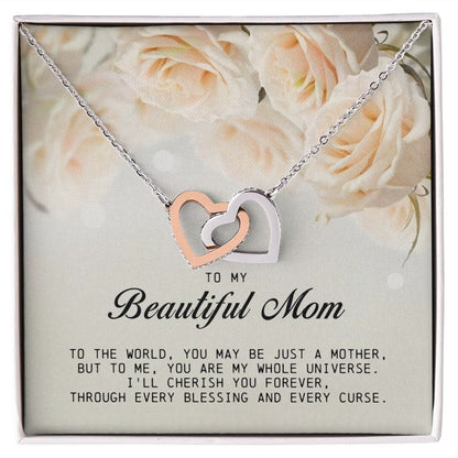 To my Beautiful Mom, Interlocking Hearts Necklace, Mother's Day Gift