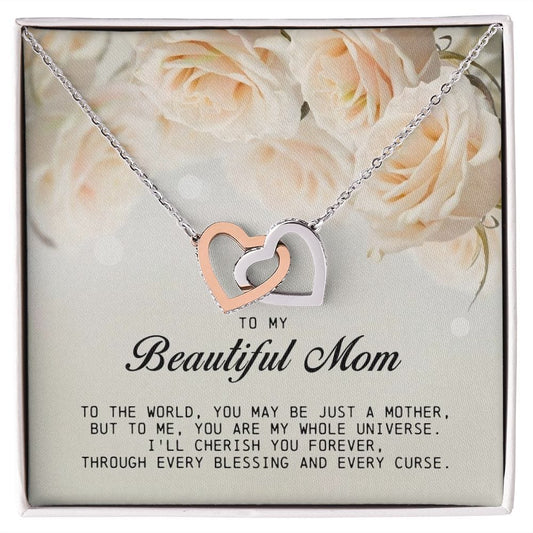 To my Beautiful Mom, Interlocking Hearts Necklace, Mother's Day Gift
