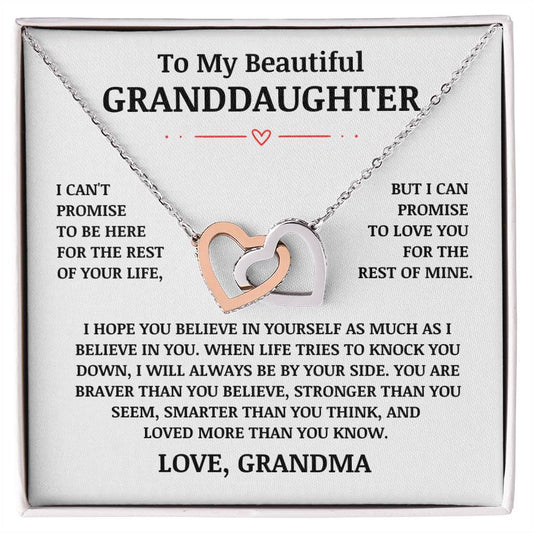 To My Beautiful Granddaughter "I Believe In You" Interlocking Heart Necklace