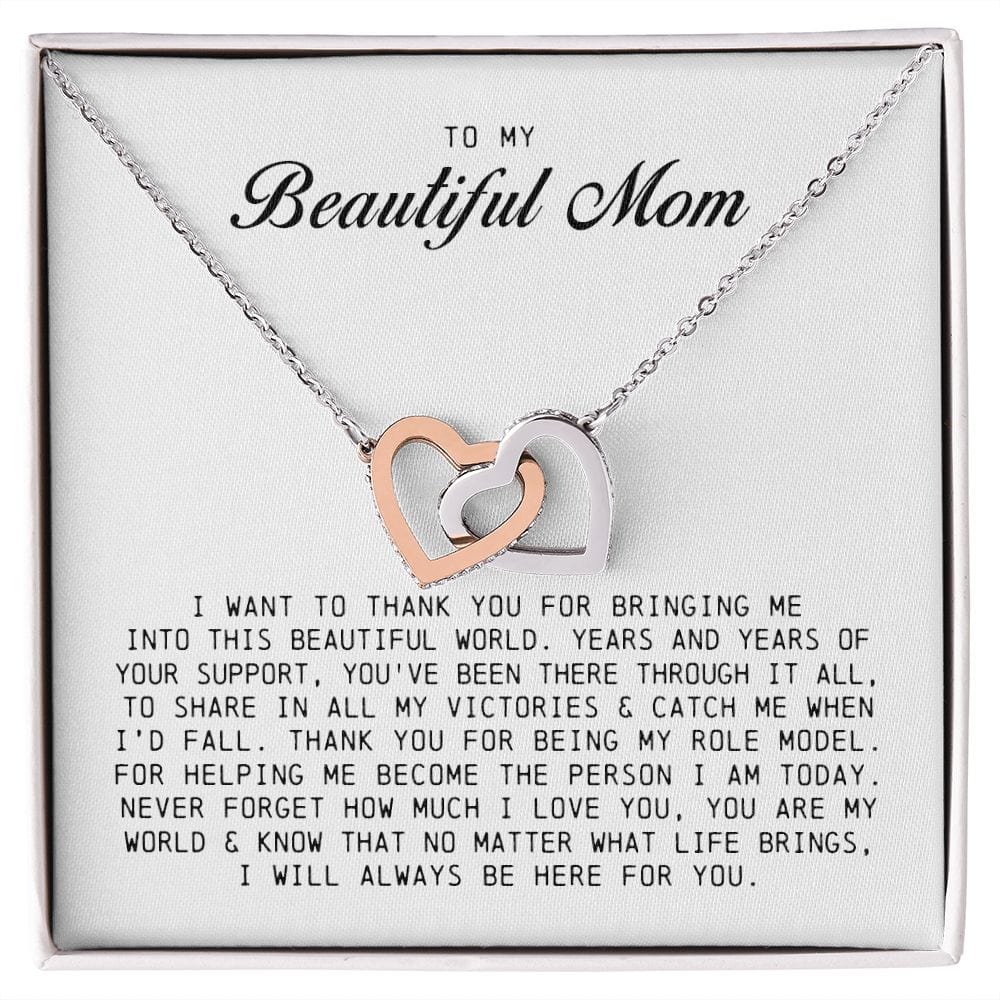 To My Beautiful Mom, Interlocking Hearts Necklace