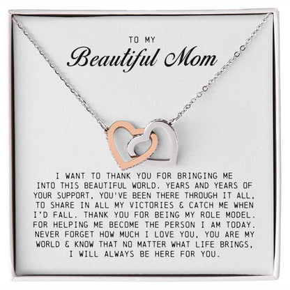 To My Beautiful Mom, Interlocking Hearts Necklace