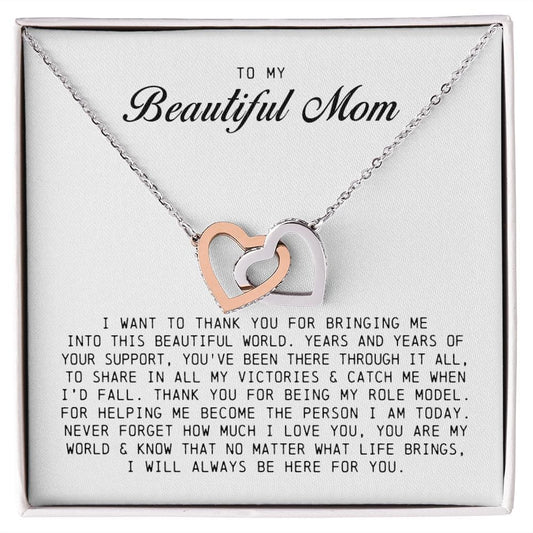 To My Beautiful Mom, Interlocking Hearts Necklace