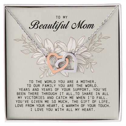 To my Beautiful Mom, Interlocking Hearts Necklace, Mother's Day Gift