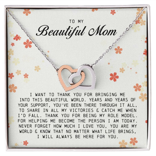 To My Beautiful Mom, Interlocking Hearts Necklace