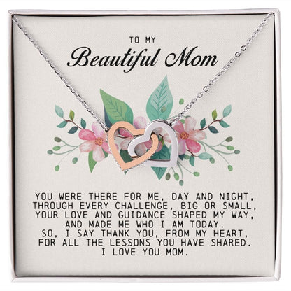 To my Beautiful Mom, Interlocking Hearts Necklace, Mother's Day Gift