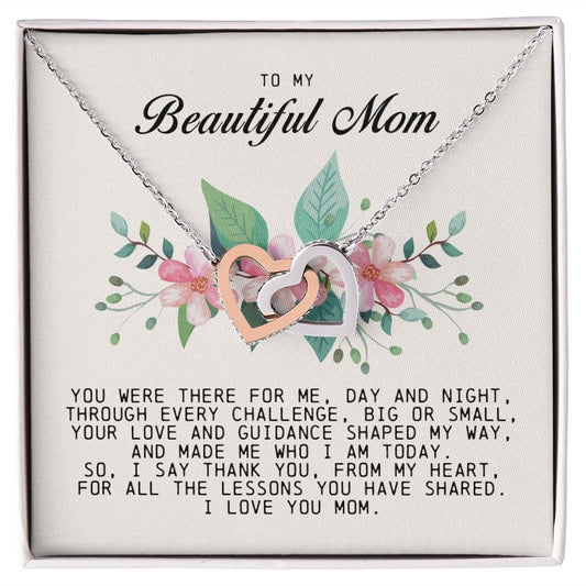 To my Beautiful Mom, Interlocking Hearts Necklace, Mother's Day Gift