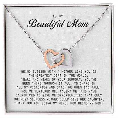 To My Beautiful Mom, Interlocking Hearts Necklace