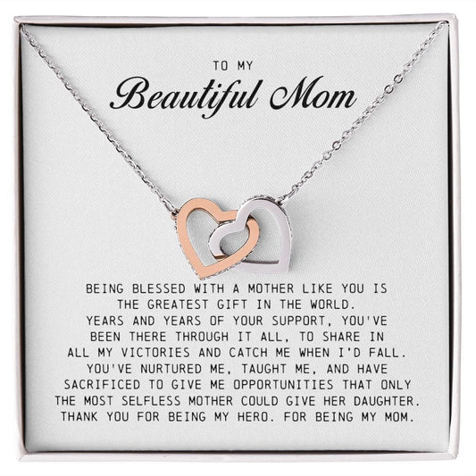 To My Beautiful Mom, Interlocking Hearts Necklace