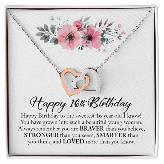 Happy 16th Birthday, Interlocking Hearts Necklace