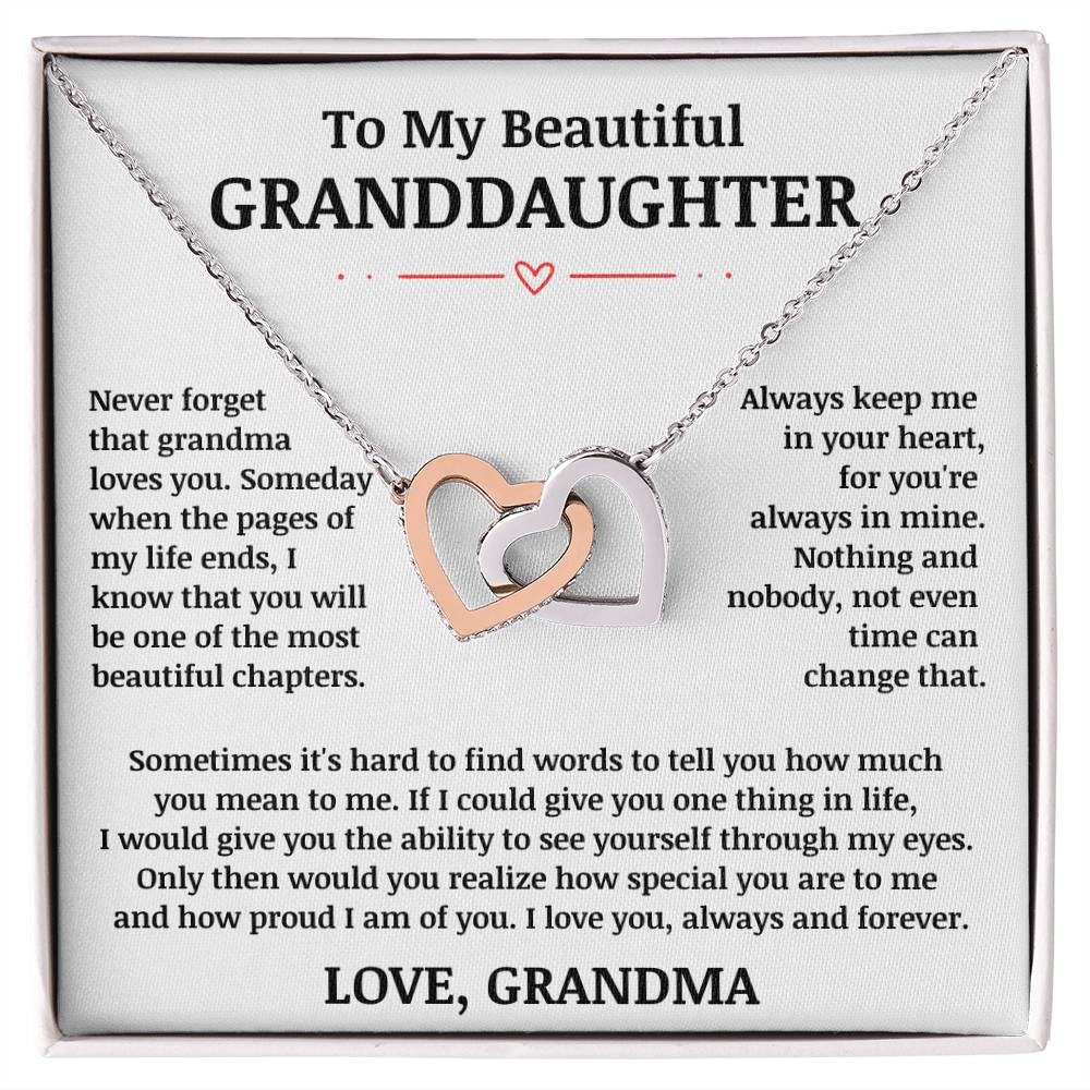 To My Beautiful Granddaughter "Always Keep Me In Your Heart" Interlocking Heart Necklace