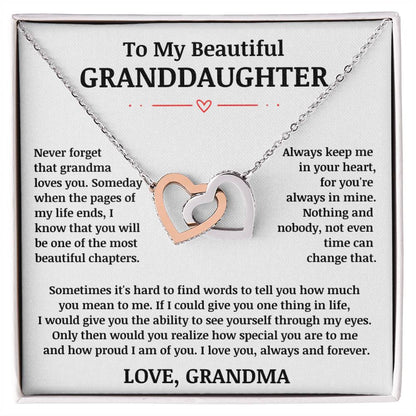 To My Beautiful Granddaughter "Always Keep Me In Your Heart" Interlocking Heart Necklace