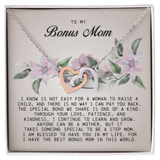 To My Bonus Mom, Interlocking Hearts Necklace