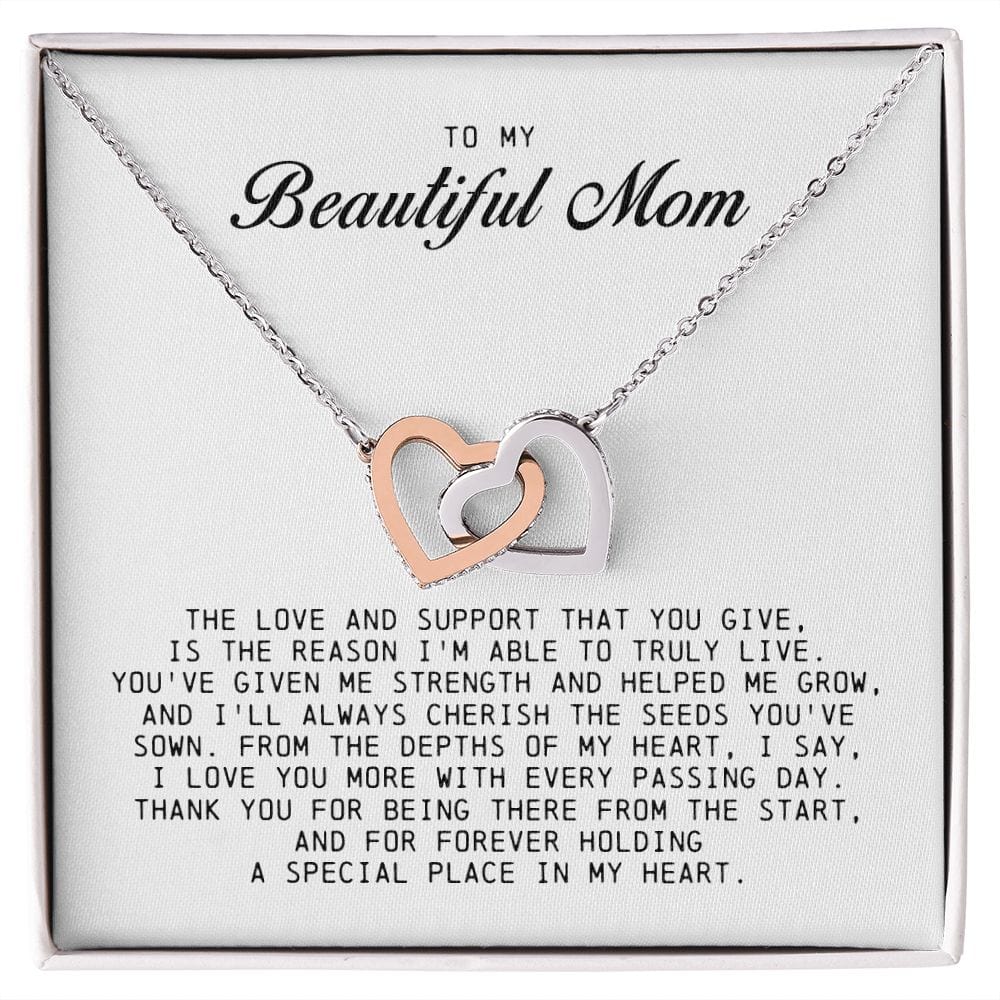 To my Beautiful Mom, Interlocking Hearts Necklace, Mother's Day Gift