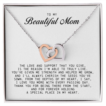 To my Beautiful Mom, Interlocking Hearts Necklace, Mother's Day Gift