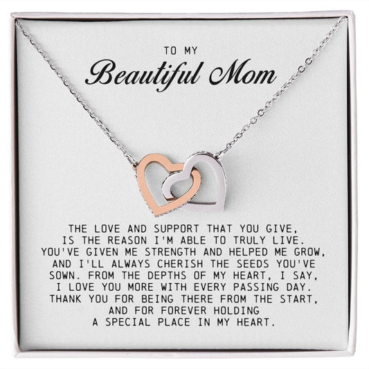 To my Beautiful Mom, Interlocking Hearts Necklace, Mother's Day Gift
