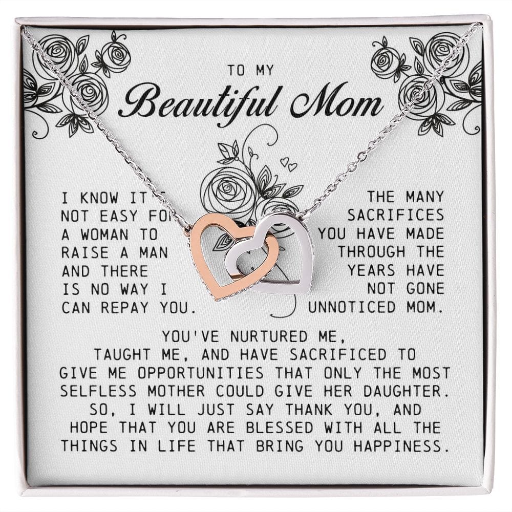 To my Beautiful Mom, Interlocking Hearts Necklace, Mother's Day Gift