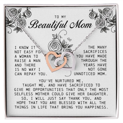 To my Beautiful Mom, Interlocking Hearts Necklace, Mother's Day Gift
