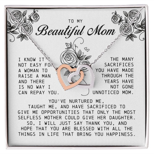 To my Beautiful Mom, Interlocking Hearts Necklace, Mother's Day Gift