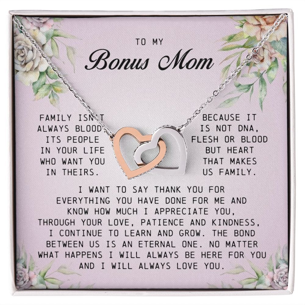 To My Bonus Mom, Interlocking Hearts Necklace
