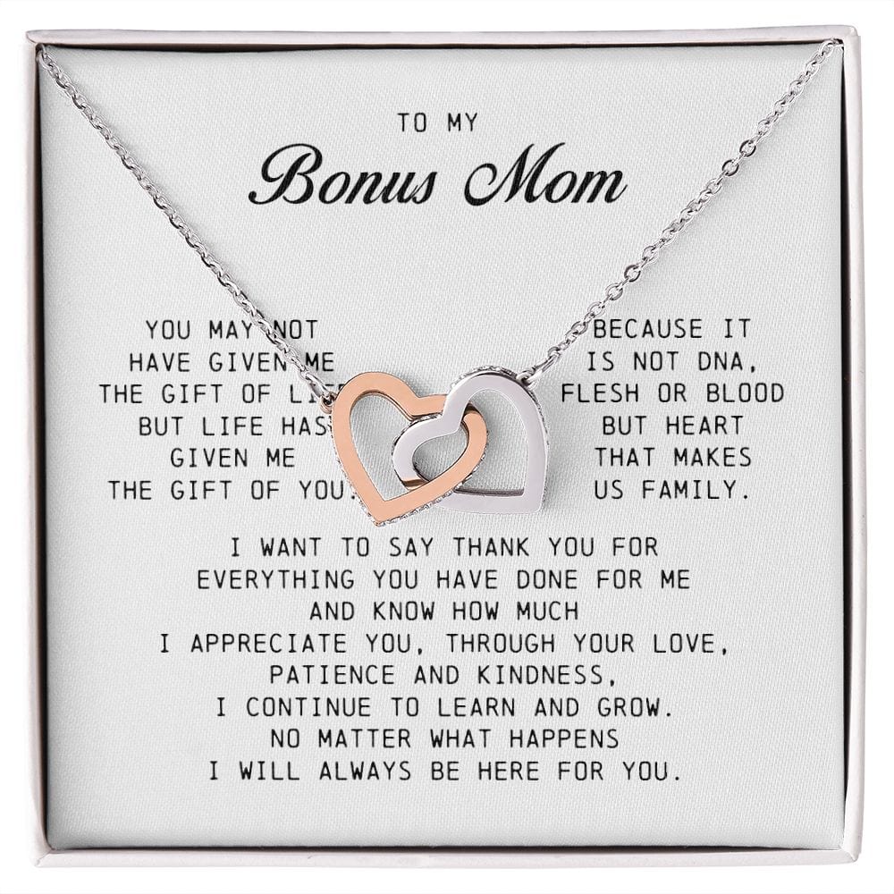 To My Bonus Mom, Interlocking Hearts Necklace