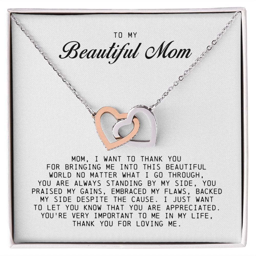 To my Beautiful Mom, Interlocking Hearts Necklace, Mother's Day Gift