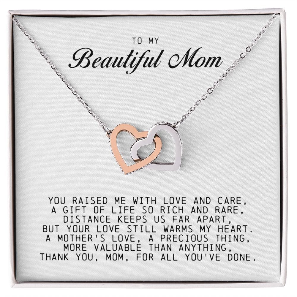 To my Beautiful Mom, Interlocking Hearts Necklace, Mother's Day Gift