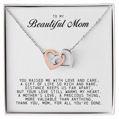 To my Beautiful Mom, Interlocking Hearts Necklace, Mother's Day Gift