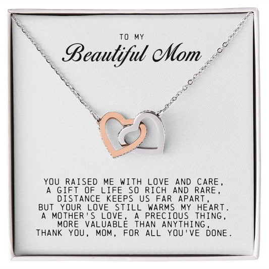 To my Beautiful Mom, Interlocking Hearts Necklace, Mother's Day Gift