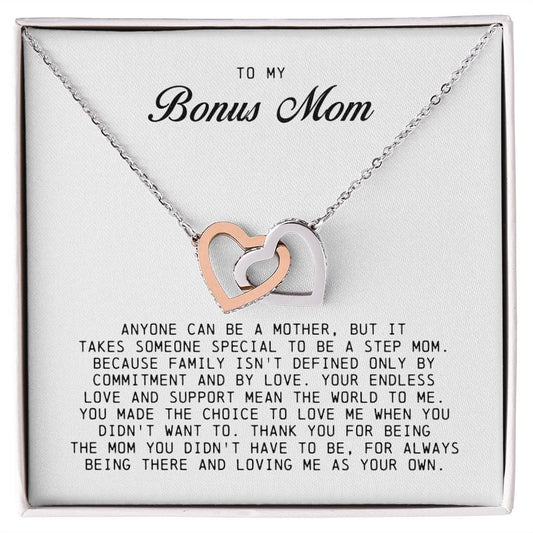 To My Bonus Mom, Interlocking Hearts Necklace