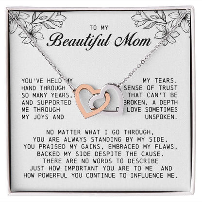 To my Beautiful Mom, Interlocking Hearts Necklace, Mother's Day Gift