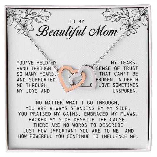 To my Beautiful Mom, Interlocking Hearts Necklace, Mother's Day Gift