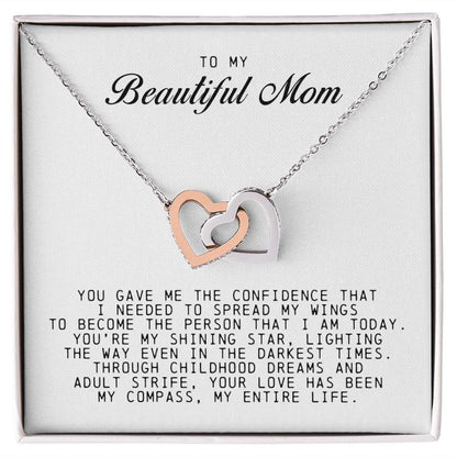 To my Beautiful Mom, Interlocking Hearts Necklace, Mother's Day Gift