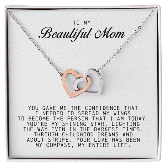 To my Beautiful Mom, Interlocking Hearts Necklace, Mother's Day Gift