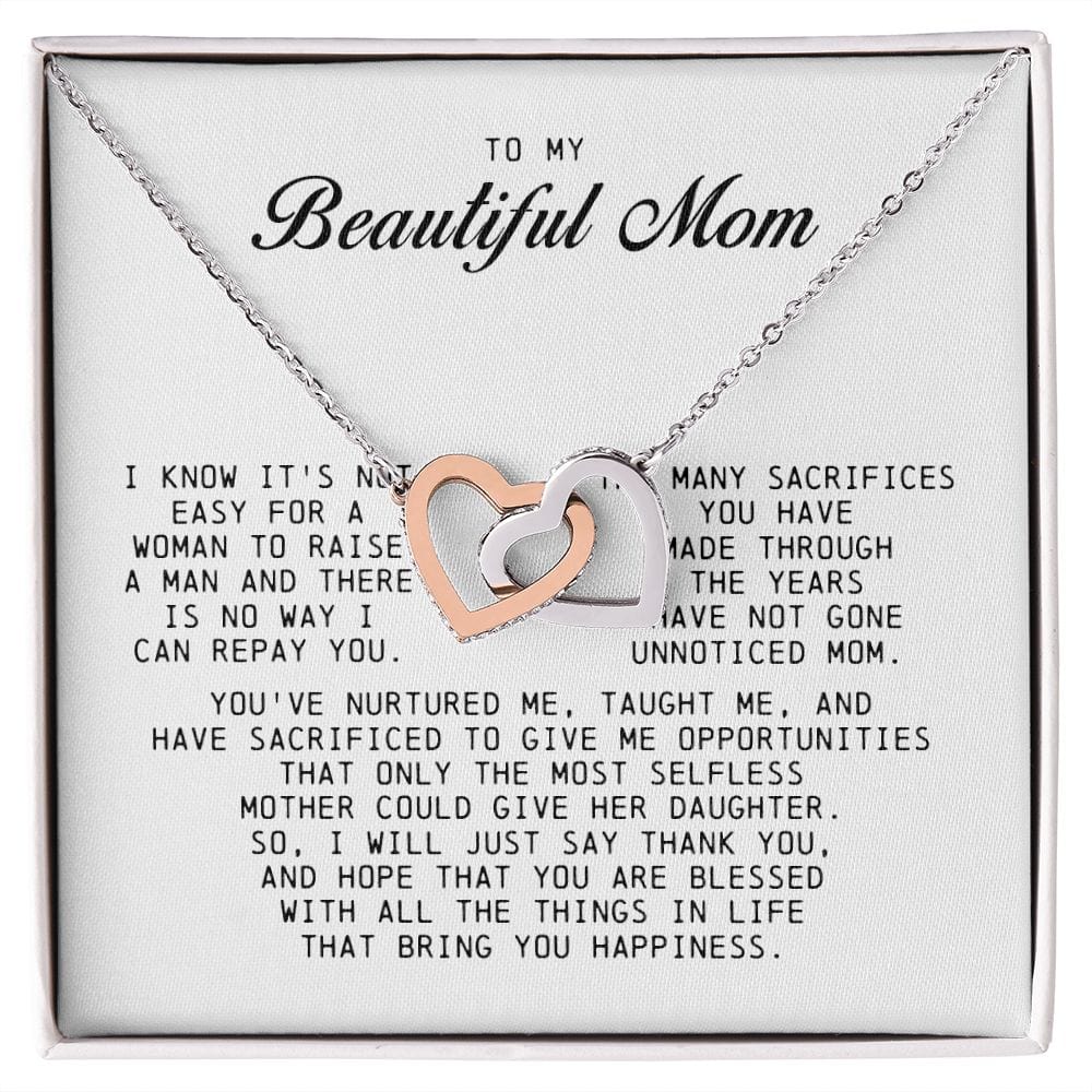 To my Beautiful Mom, Interlocking Hearts Necklace, Mother's Day Gift