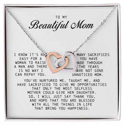 To my Beautiful Mom, Interlocking Hearts Necklace, Mother's Day Gift