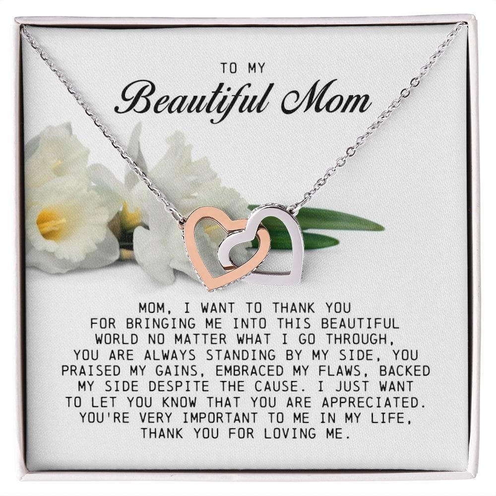 To my Beautiful Mom, Interlocking Hearts Necklace, Mother's Day Gift