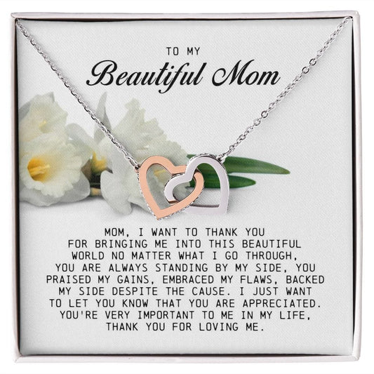 To my Beautiful Mom, Interlocking Hearts Necklace, Mother's Day Gift