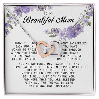 To my Beautiful Mom, Interlocking Hearts Necklace, Mother's Day Gift