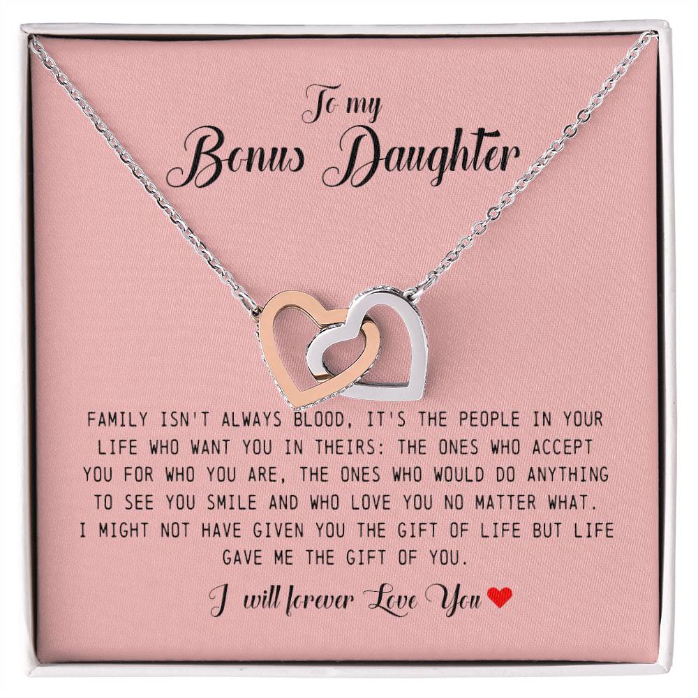 To My Bonus Daughter, Interlocking Heart Necklace